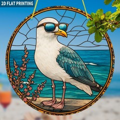 Cool Sunglasses Seagull Ocean Scene Acrylic Suncatcher Coastal Window Decoration
