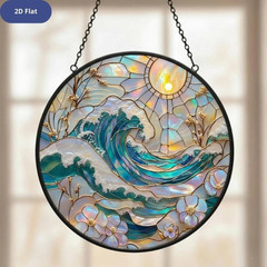 Ocean Wave Glass Suncatcher Coastal Window Hanging Decor Gift Accent