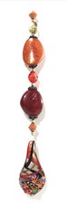Lampwork glass frog pendant & red bead suncatcher ornament decor. Orange & green