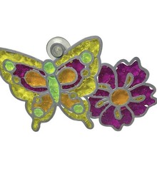 Vintage Style Butterfly & Flower Faux Stained Glass Suncatcher