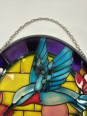 Joan Baker Designs Handpainted Stained Glass Hummingbird Suncatcher Metal Frame