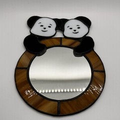 Vintage Panda Stain Glass Wall Mirror Window Decor Twins *READ*