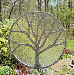 Handmade Tree of Life Sun Catcher Textured Stained Glass Panel 6.5″ Window Hang