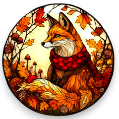 Autumn Fox Suncatcher 8in Acrylic Stained Glass Window Decor Fall Leaves Gift