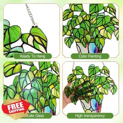 Marzovitra Stained Glass Green Plant Suncatcher