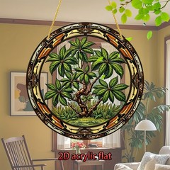Round Acrylic Wall Decor Vintage Tropical Foliage Sun Catchers for Living Room