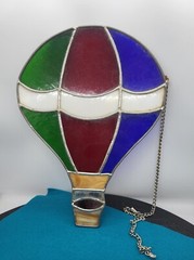 Stained Glass Suncatcher Air Balloon Vintage Collectible Retro Art 11 x 8.25″