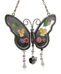 Pressed Flower Sun Catcher Glass Butterfly Cottage Core Grandma Heart 4” Gift