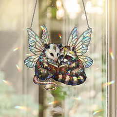 Fairy Possum & Raccoon Suncatcher: Holographic Acrylic Window Decor