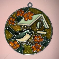 Stained glass look ornament window hanger sun catcher bird and Birdhouse