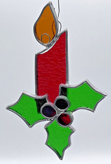 Stained Glass Christmas Candle Sun Catcher Window Decoration 8”
