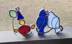 Dove Sun Catcher Cobalt Blue and Glass Clown with Balloon Figurine Small – 2/set