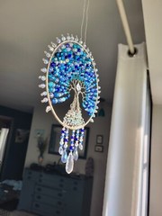 Tree of Life Suncatcher Hanging Decor Blue / White Mix & Silver Wire