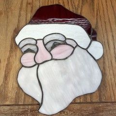 Vintage Santa Claus Leaded Stained Glass Sun Catcher 10” New Old Stock 1970’s
