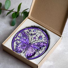 Purple Butterfly Stained Glass SunCatcher Ornament,Butterfly Light Catcher Decor