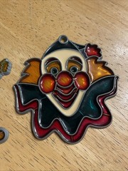 Pair Stained Glass Suncatcher Window Hanging Clowns Multi Colored