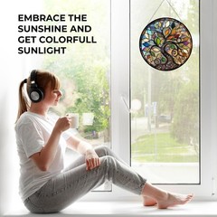 “Bohemian Tree of Life Stained Glass Sun Catcher for Home Decor 9.8 in”