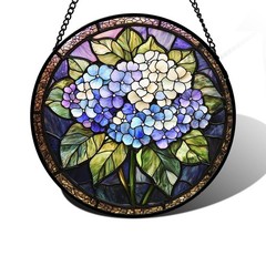 Hydrangea Stained Glass Sun Catcher Panel for Home Decor, 7.8 in