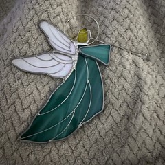 Large Stained Glass Angel with Horn – Teal And White