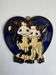 Vintage Cow Stained Glass Sun Catcher Colored Leaded Hanging Window Ornament