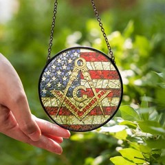 Masonic Symbol American Flag Stained Glass Suncatcher, Freemason Lodge Gift