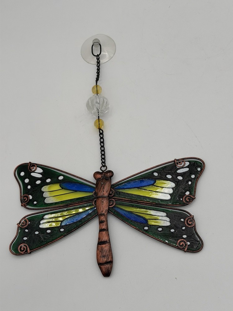 Stained Painted Dragonfly Glass Hanging Suncatcher Window Ornament ￼