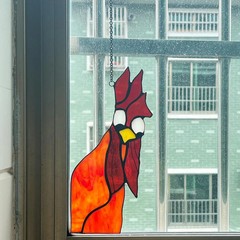 Peeping Rooster Stained Glass Window Hanging Suncatcher, Cockscomb