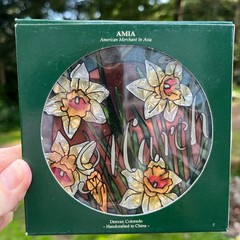 AMIA March Birth Month Daffodil Suncatcher Hand Painted Glass Window Art 6 inch
