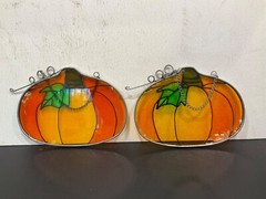 1 Pair of Vintage Stained Glass Pumpkin 5.5” long Suncatcher