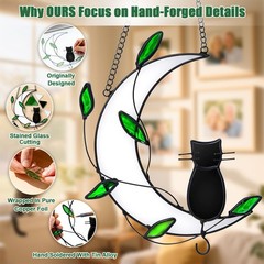 Green Leaf Moon Cat Lantern – Outdoor Hanging Pendant for Windows & Doors