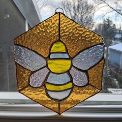 Handmade Stained Glass Amber Colored Bee Suncatcher