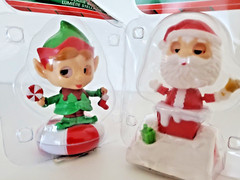 2- santa with golden bell & elve with candy SOLAR POWERED DANCING BOBBLE TOY