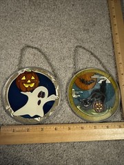 Halloween Stained Glass Hanging Decor W/ Chain *2 PC SET*