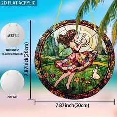 Spring Girl Bunny Acrylic Suncatcher Easter Window Hanging Decor Ornament Gift