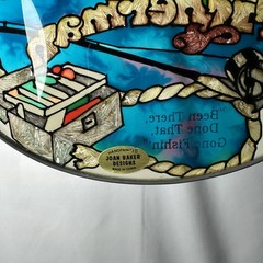 Joan Baker designs Hand Painted Glass Sun catcher Fisherman Gone Fishing Bass