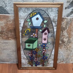Painted Glass Bird Houses Suncatcher Wall Hanging Decor Window Hanger