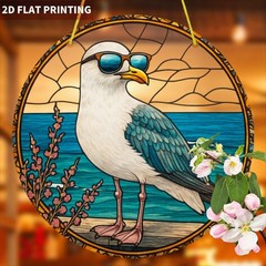 Cool Sunglasses Seagull Ocean Scene Acrylic Suncatcher Coastal Window Decoration