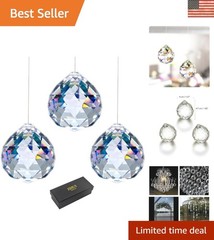 Set of 3 40mm Clear Glass Crystal Ball Suncatchers – Elegant Home Decor