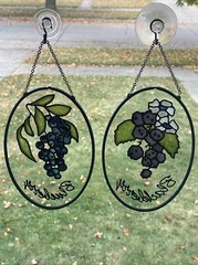 Hand Painted Stained Glass Blueberry, Blackberry Sun Catcher Lot Of 2 ( 6”x 4” )