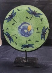 Handcrafted Julie Meadow Dragonfly Art Glass Display plate Sante Fe Studio Piece