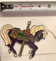 2 Stained Glass Suncatcher Ornaments Windmill + Carousel Horse