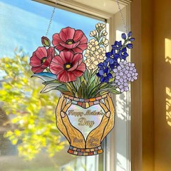 Flower Vase Stained Glass Look Suncatcher Acrylic Window Decor