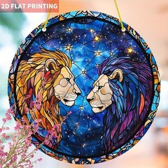 Dual Gold Purple Lions Galaxy Starry Sky Acrylic Suncatcher Wildlife Decoration
