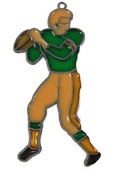 Vintage Green And Yellow Football Player Stained Glass Ornament Sun Catcher