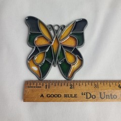 Vintage Stained Glass Style Metal Enamel Butterfly Window Sun Catcher Decor MCM