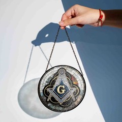 Masonic Symbol Mosaic Stone, Silver Stained Glass Suncatcher, Lodge Gift