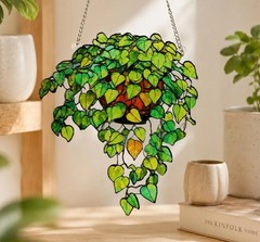 NEW!! Hanging Pothos Plant Stained Glass Suncatcher Window Decor Acrylic Art