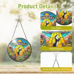 Colorful Stained Glass UFO Sun Catcher Indoor Outdoor Home Decor Gift