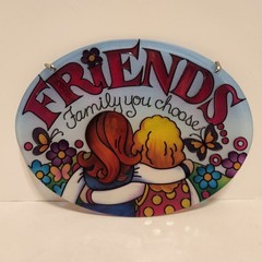 Joan Baker Designs Suncatcher FRIENDS, FAMILY YOU CHOOSE Stained Glass Oval 5×7″