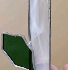 Stained Glass Suncatcher Christmas Candle Holly 12″ L Window Art Glass